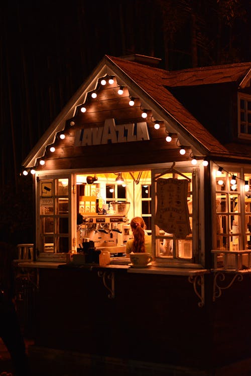 Lights on Cafe Wall at Night