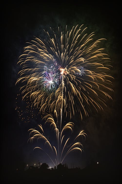 View of Fireworks on the Background of a Night Sky 