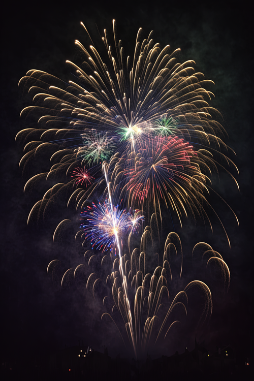 Free Colorful fireworks lighting up the night sky with a dazzling display of light and color. Stock Photo