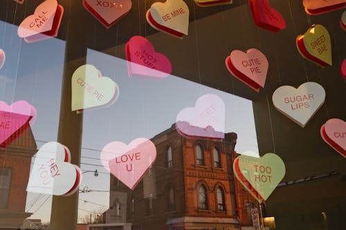 Paper Hearts on Window