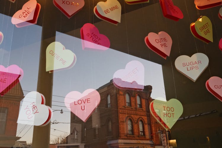 Paper Hearts On Window