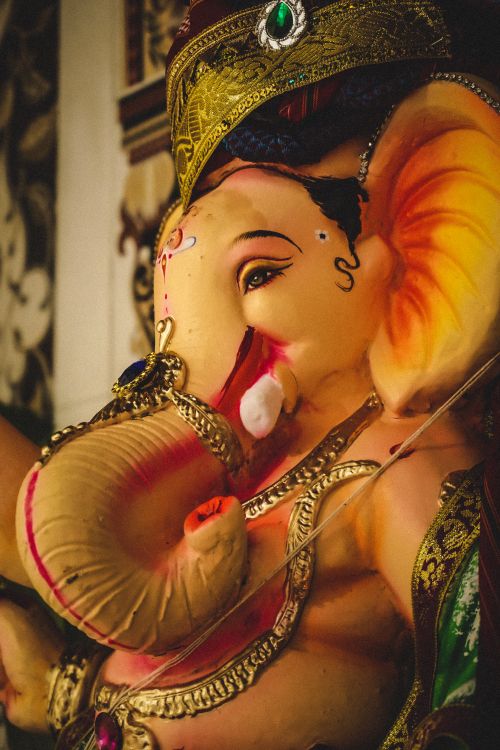 Free Close-up of an ornate Ganesha statue, showcasing vibrant colors and intricate craftsmanship. Stock Photo