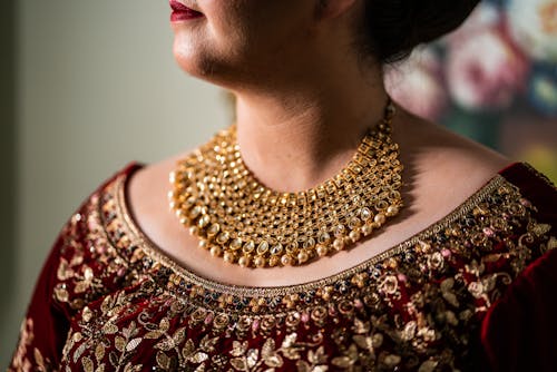 Golden Necklace on Woman