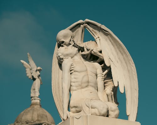 The Kiss of Death Sculpture in Poblenou Cemetery in Barcelona, Spain 
