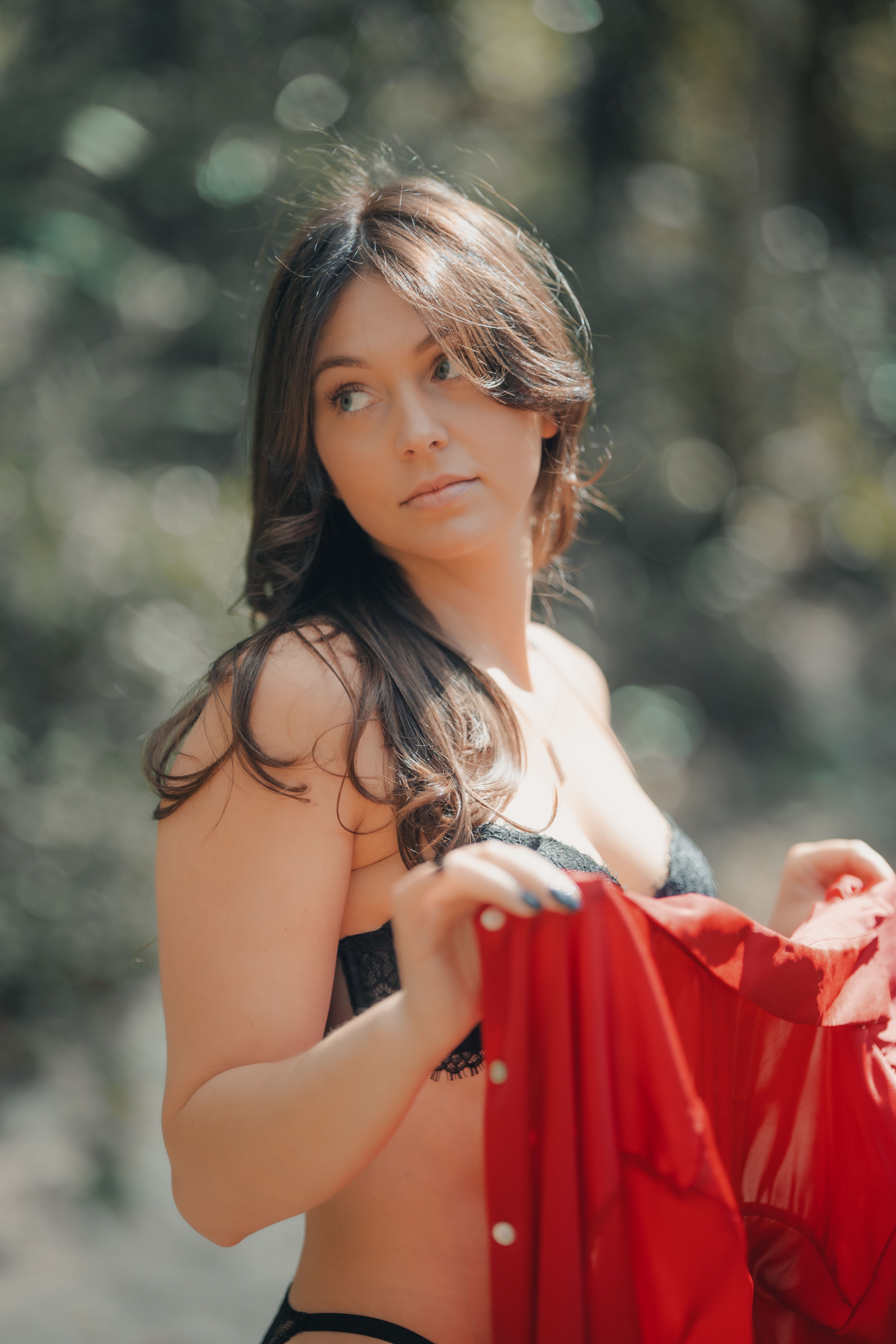 Sexy Brunette in Lingerie Posing in Nature  Free Stock Photo