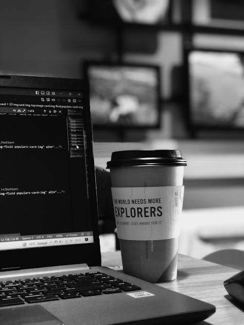 Free Laptop and Paper Cup Stock Photo