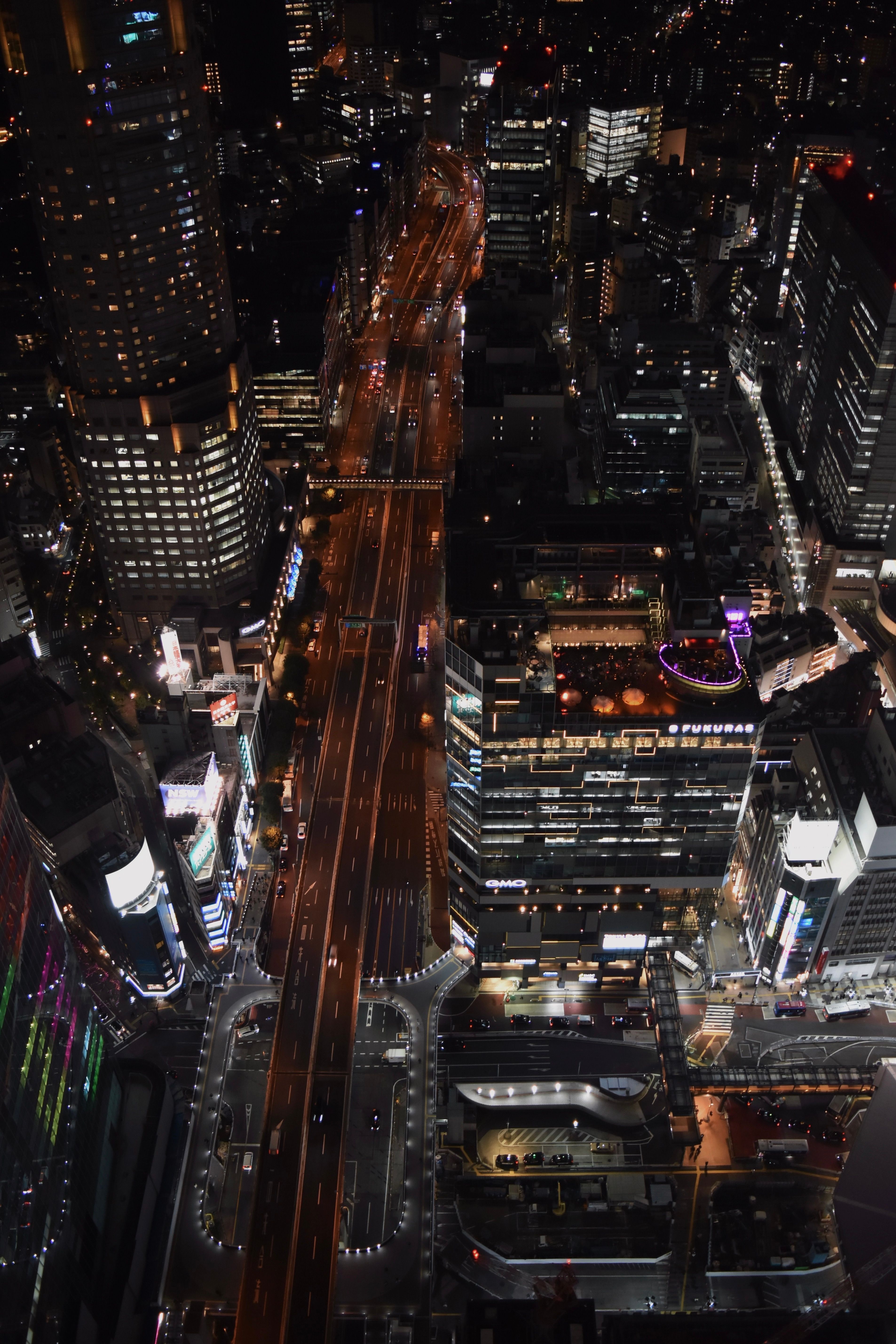 Aerial View of a Modern Downtown at Night · Free Stock Photo
