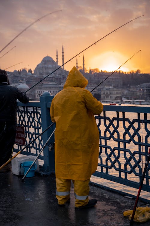 People Fishing from the Bridge in Istanbul, Turkey 