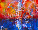 画布上，生动的丙烯酸线条构成了色彩缤纷的抽象画