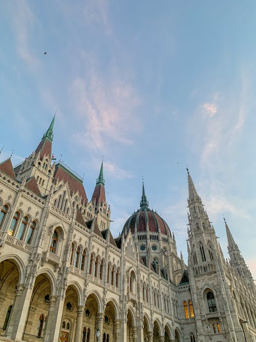 Low Angle Shot of the Hungarian Parliament Building in Budapest, Hungary