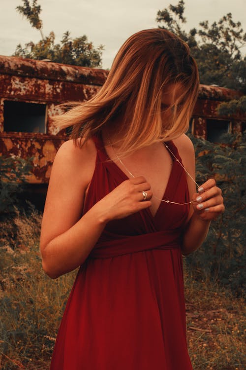 Blonde Woman in Red Dress