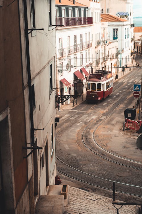 View of Tram on Street