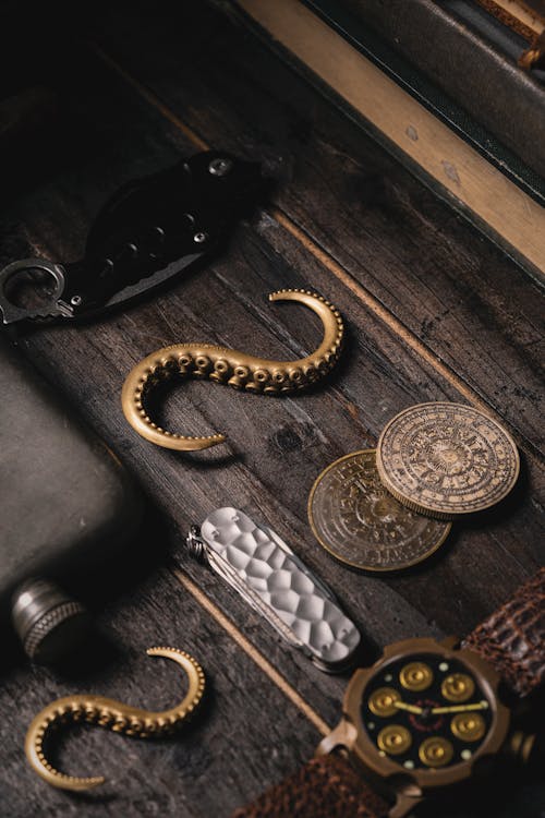 Vintage Octopus Tentacle Hooks and Old Coins 
