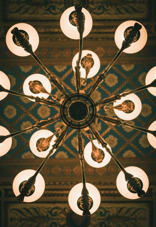 Chandelier and Ornamented Ceiling