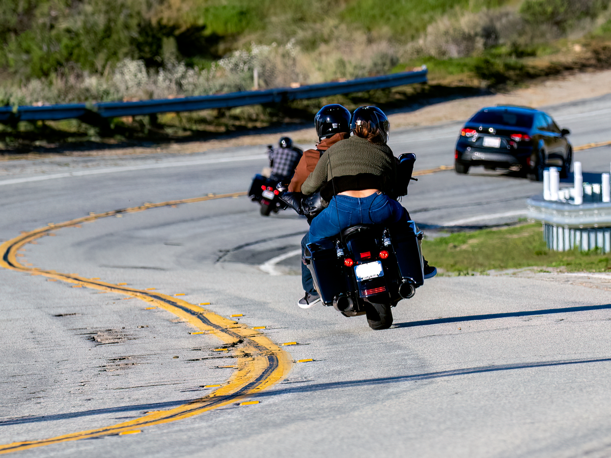 Motorcycle road rash slide marks on highway
