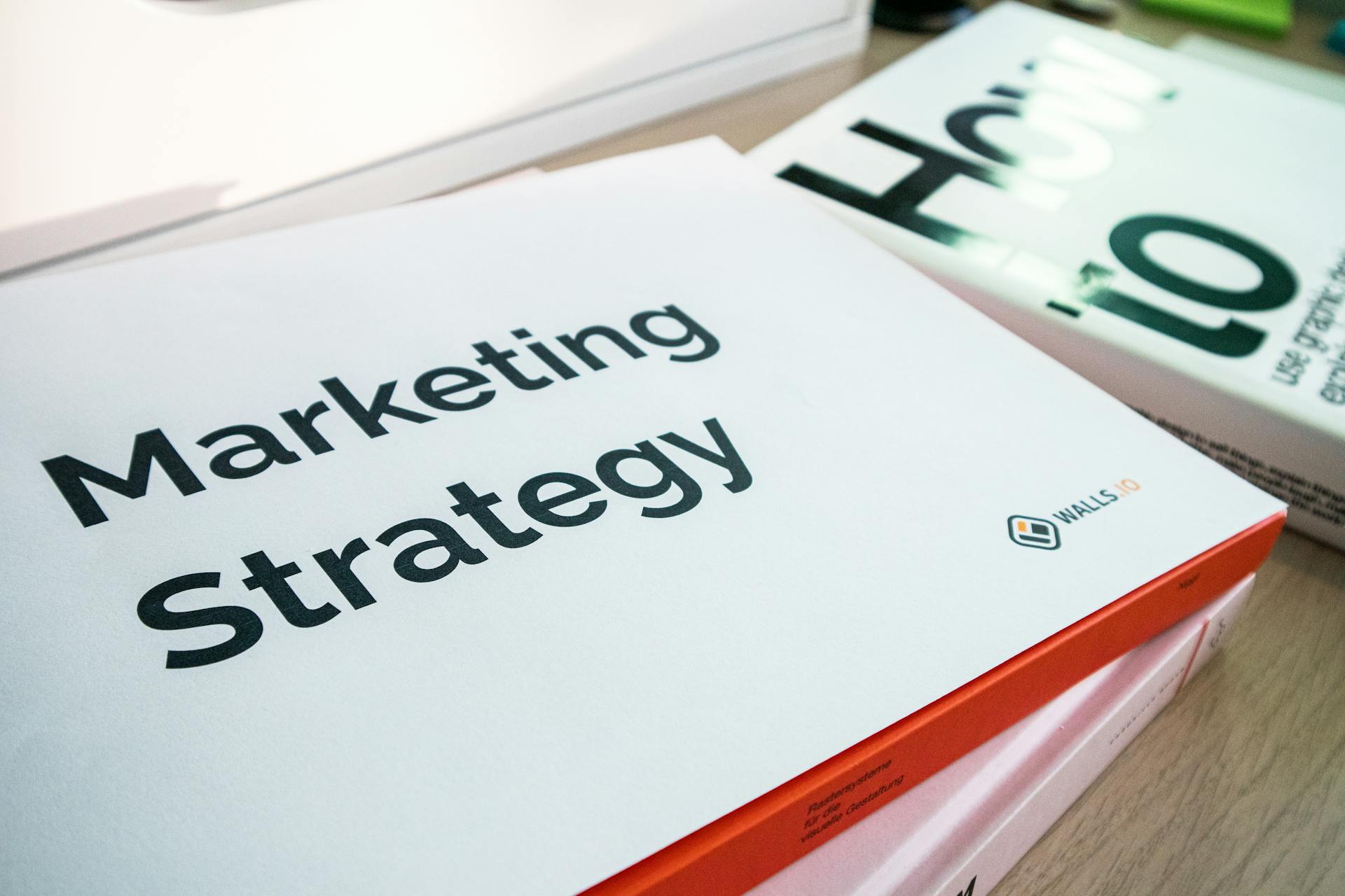 A detailed view of marketing strategy documents with close focus on text, ideal for business and finance content.