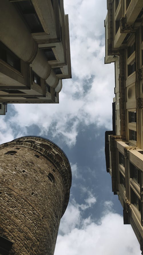 Low Angle Shot of the Galata Tower and Neighbouring Buildings in Istanbul, Turkey