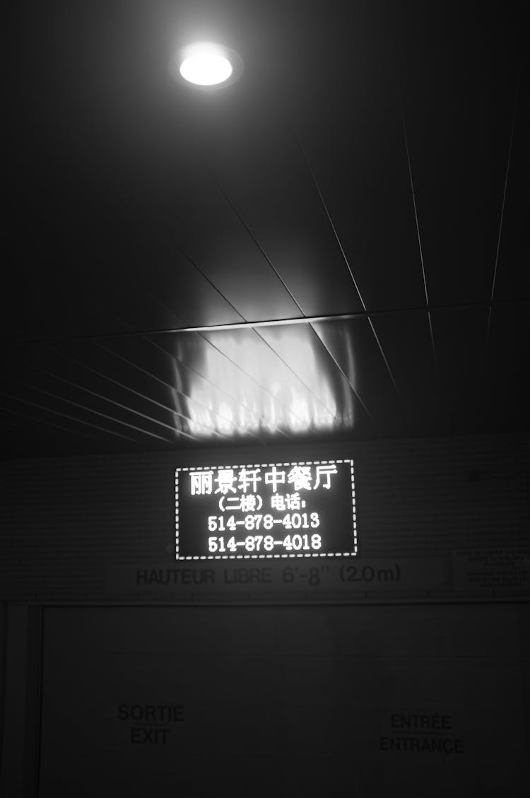 Black And White Photo Of A Neon Sign In Chinese