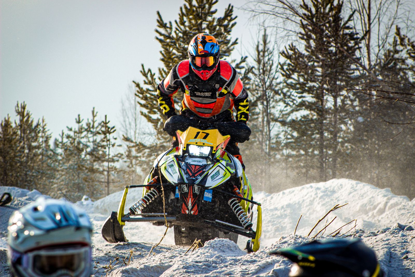 Snowmobile travelling through Finnish Lapland winter terrain