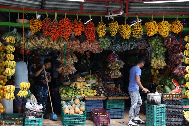 A Market Stall With Fresh Fruit And Vegetables 