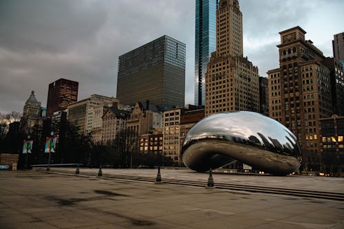Chicago Buildings Facades and the Cloud Gate Metal Sculpture