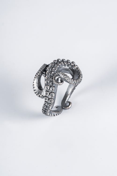 Close-up of a Silver Octopus Tentacle Ring