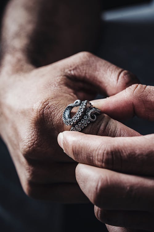 Closeup of Man a Wearing an Octopus Shape Ring