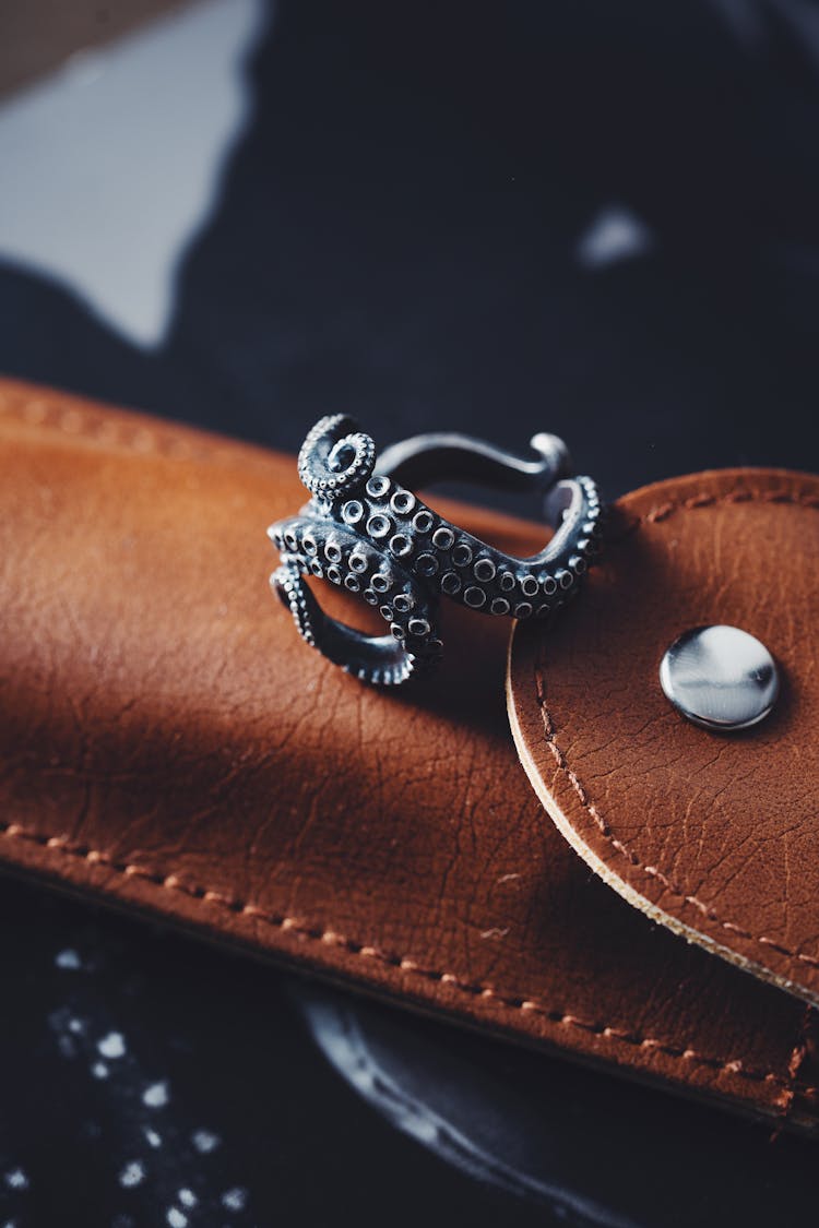 Octopus Ring On A Leather Sheath 