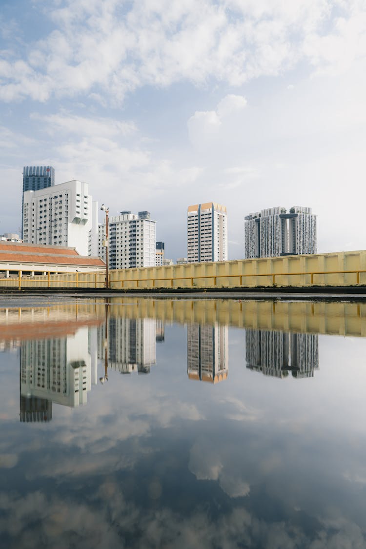 Business Buildings By The Stream In Indonesia 