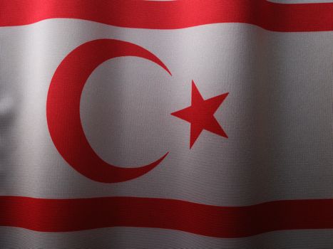 Close-up view of the Northern Cyprus flag with Turkish star and crescent waving.