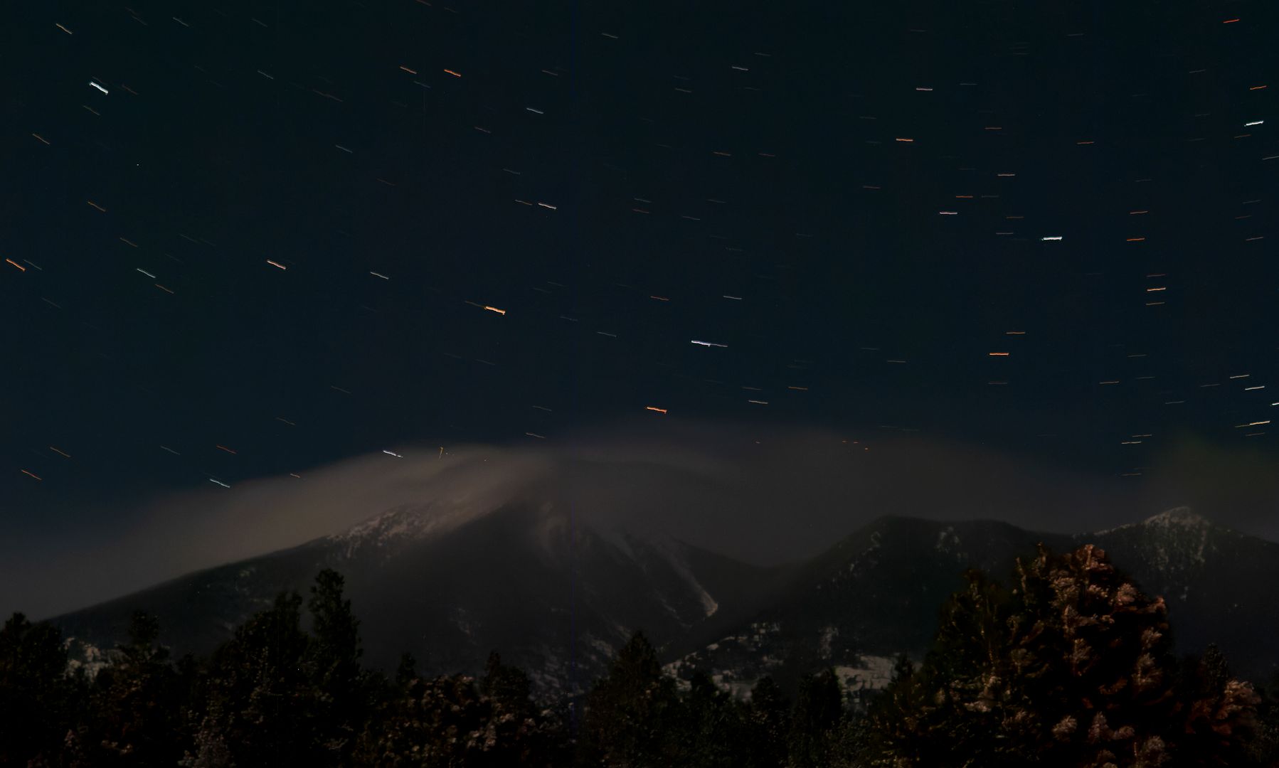 Star-filled night sky above the San Francisco Peaks in Flagstaff, Arizona
