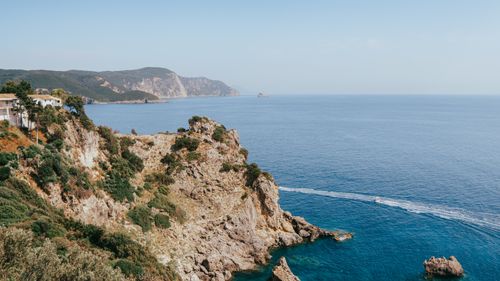 Free Breathtaking view of Kerkyra's coastline with clear skies and turquoise waters. Stock Photo
