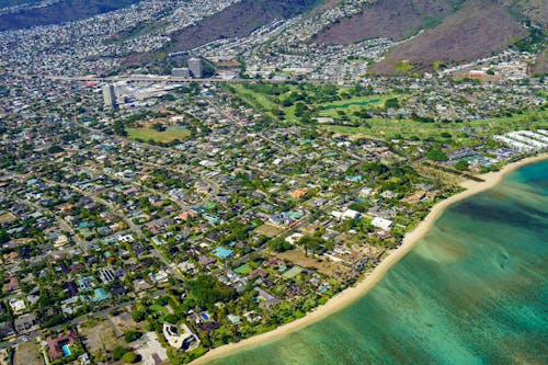 Free Aerial View of Oahu in Summer Stock Photo