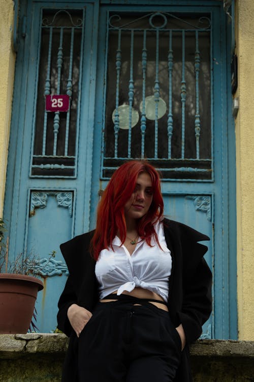 Redhead Model Posing in Pants