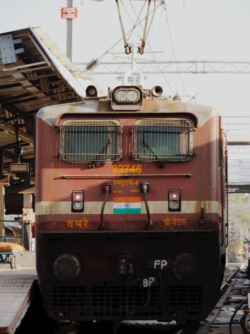 View of a Train at the Station in an Indian Town 
