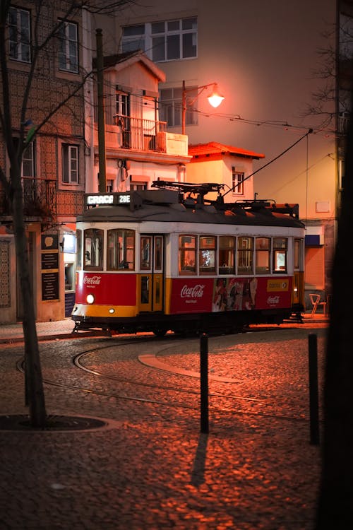 Cable Car on a Street at Dusk 