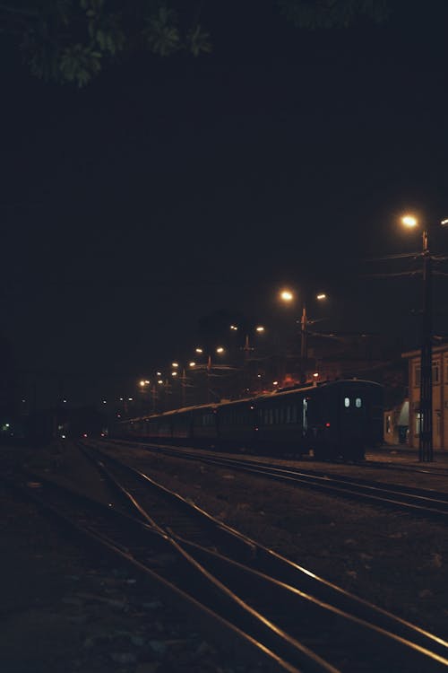 Free A Train on the Station at Night  Stock Photo