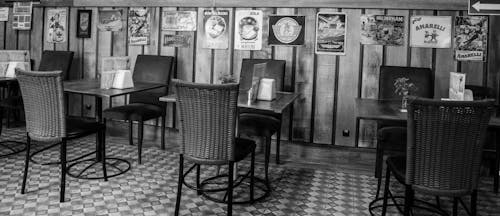 Grey Scale Photo of Restaurant