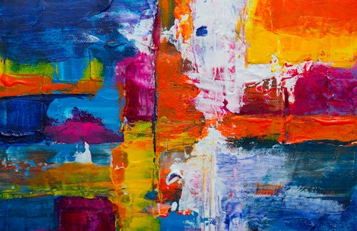 Orange, Pink, And Blue Abstract Painting