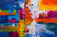 这幅色彩缤纷的抽象画布画，以生动的丙烯酸笔触呈现