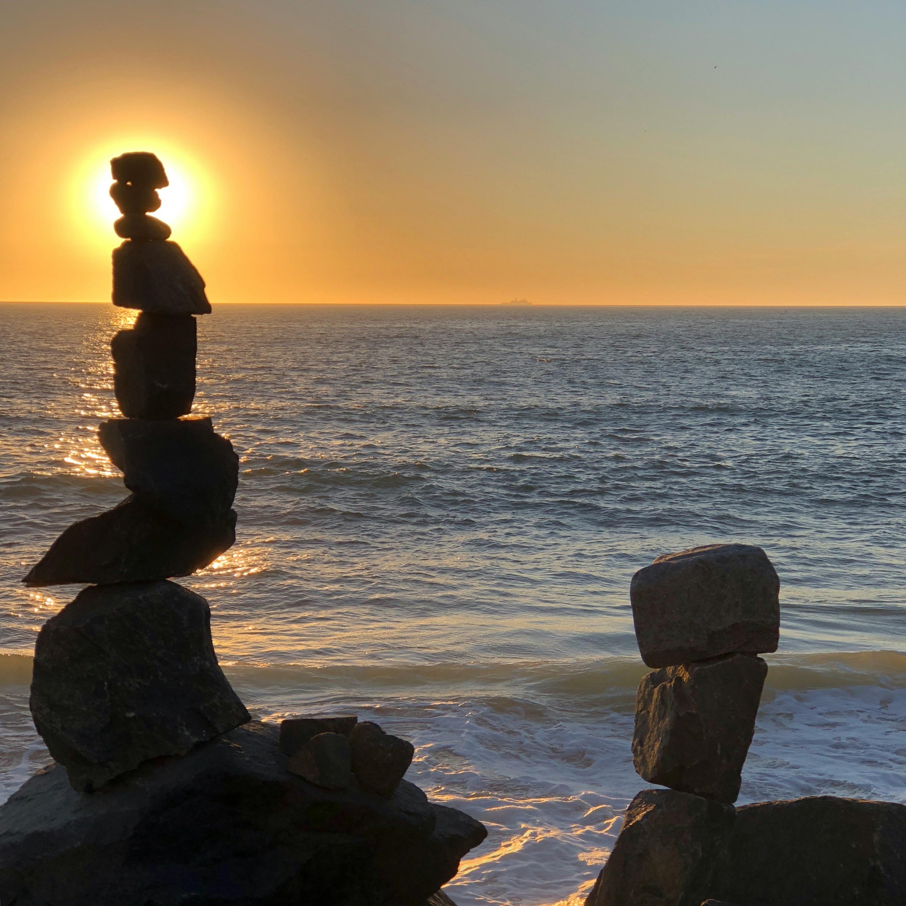 Free stock photo of balance, golden sunset, rock balancing