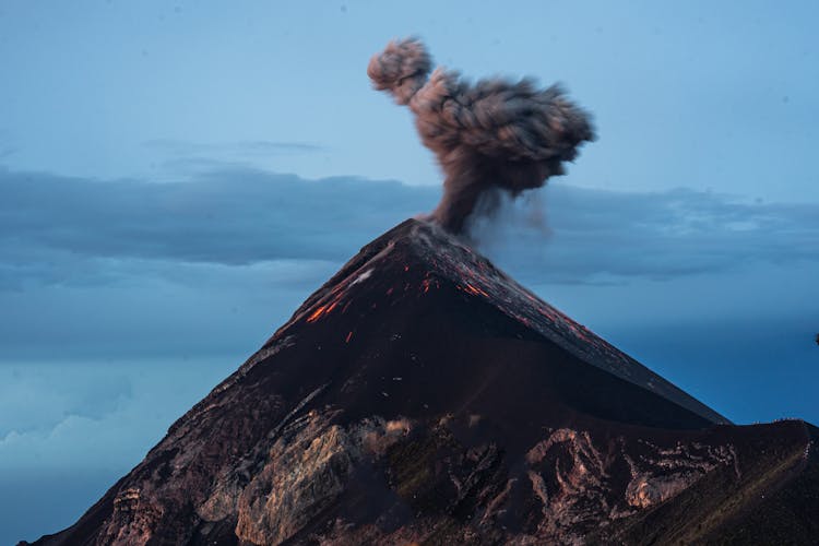 Smoking Active Fuego Volcano In Guatemala