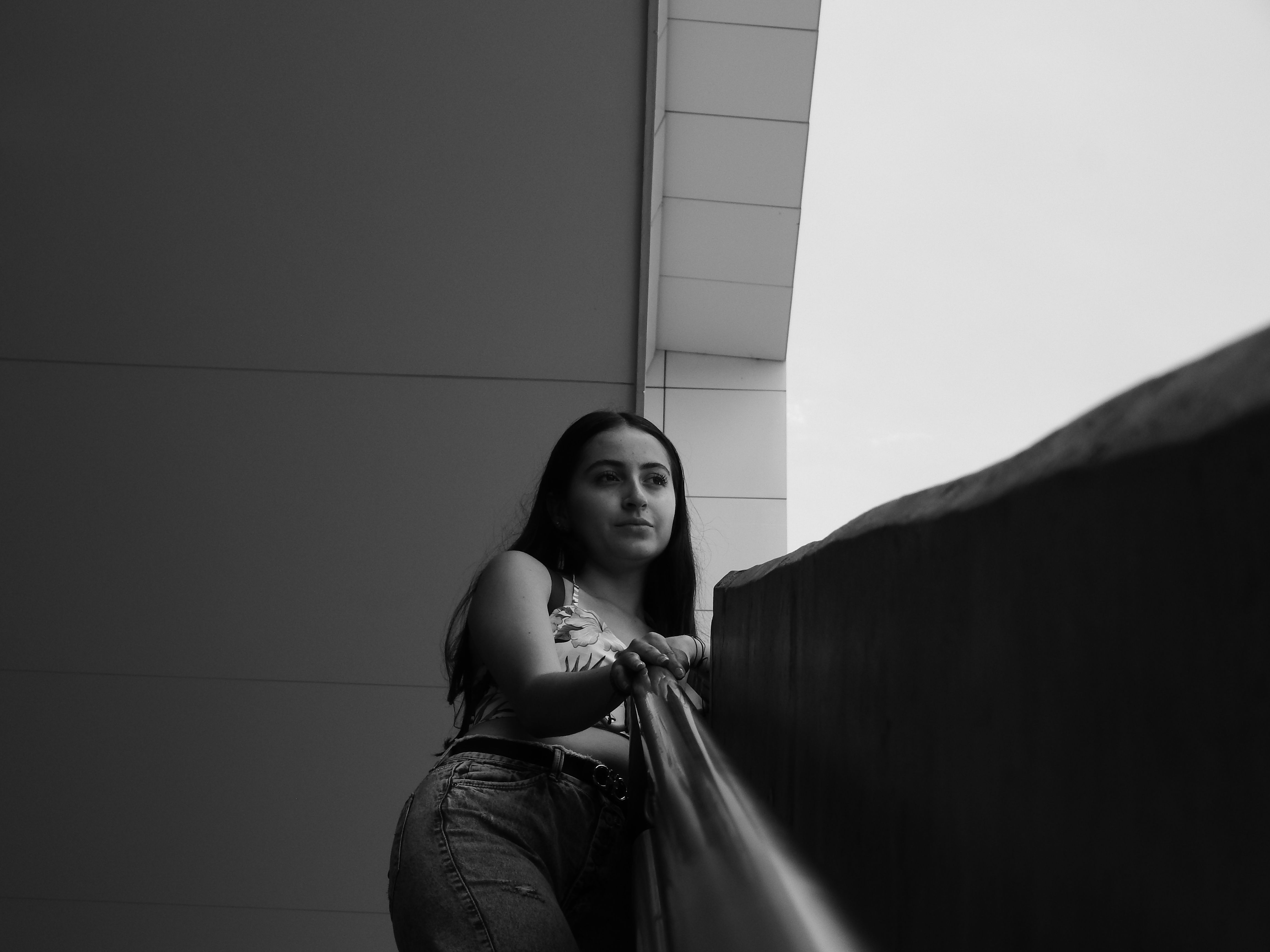 Brunette Woman Touching Railing and Looking Away · Free Stock Photo