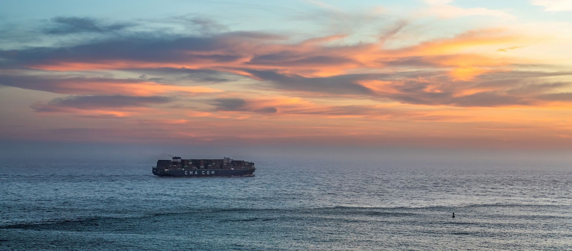 Cargo ship at golden hour