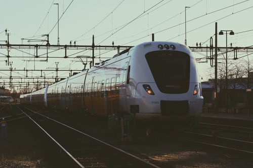 Free A sleek modern train at Norrköping railway station in Sweden, capturing transportation efficiency. Stock Photo