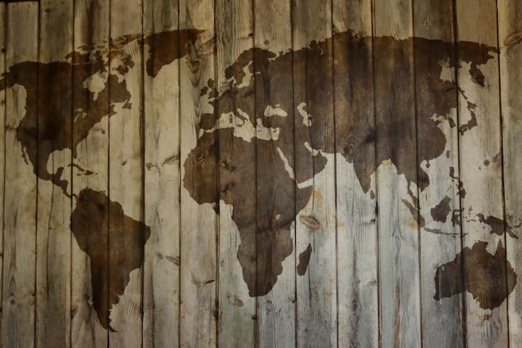 World Map On Wooden Wall