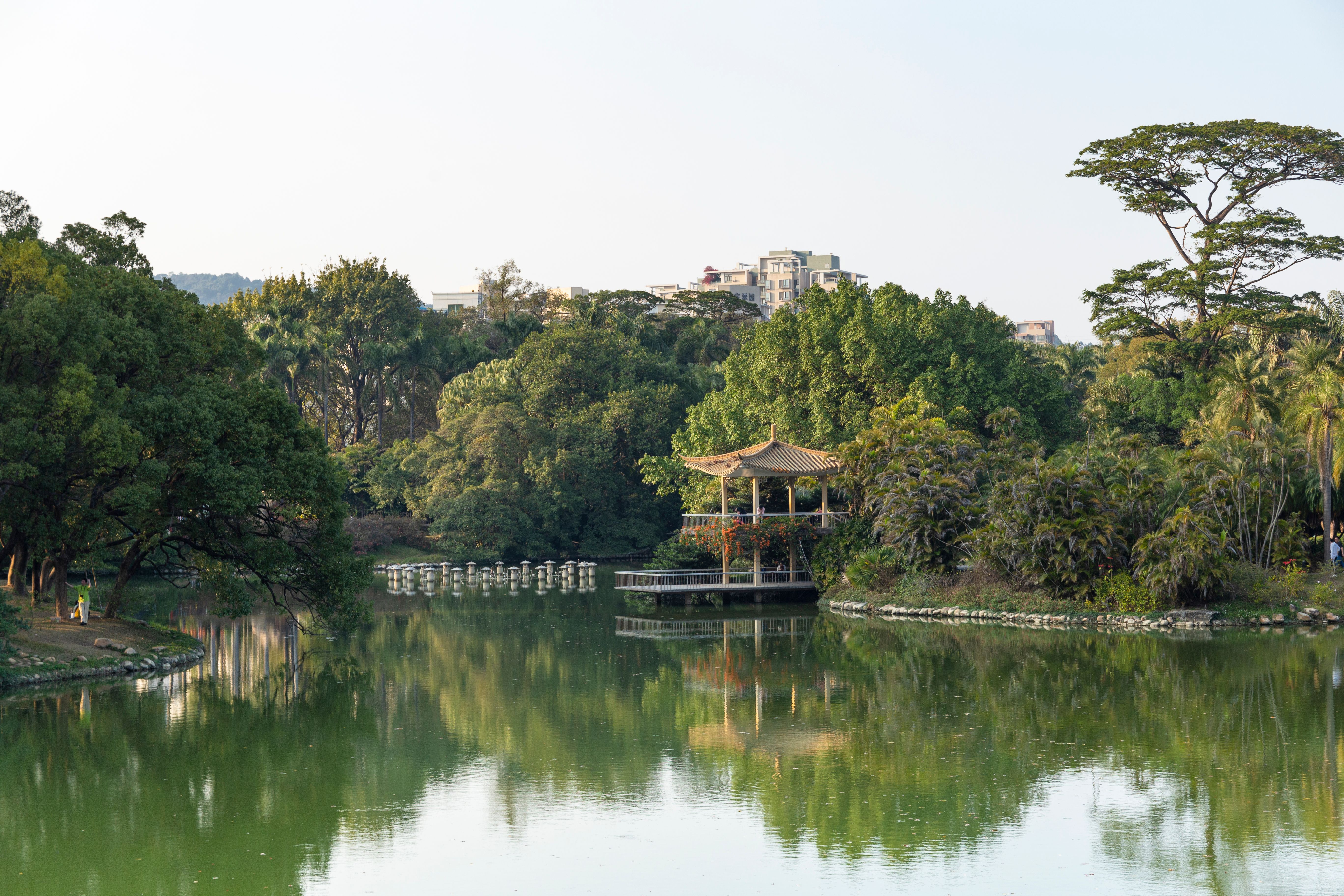 Wooden Gazebo at Lake in Green Park · Free Stock Photo