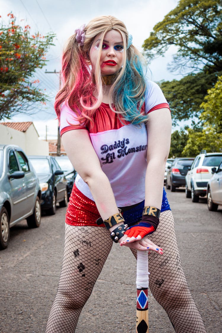 Young Woman Cosplaying As Harley Quinn 