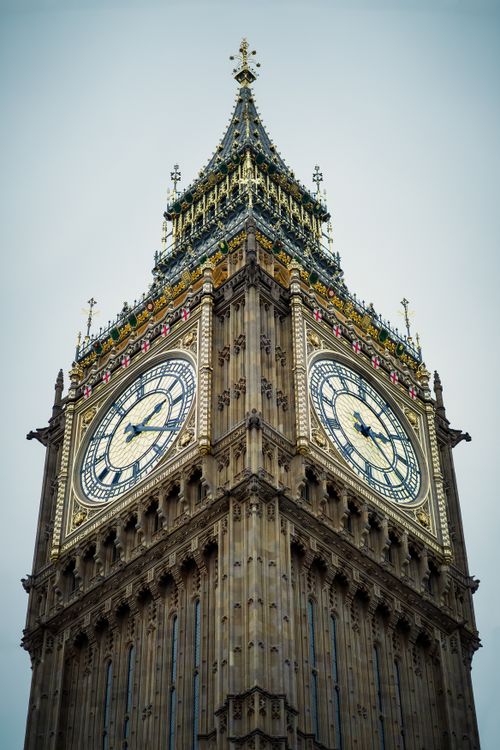 Free Close-up of the iconic Big Ben clock tower in London, England, showcasing its architectural detail. Stock Photo