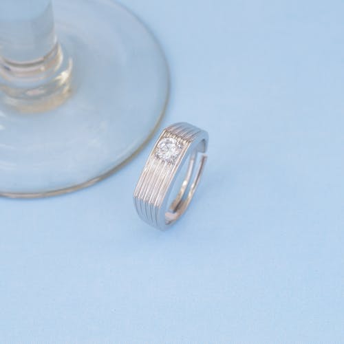 Close-up of Silver Engagement Ring with Crystal